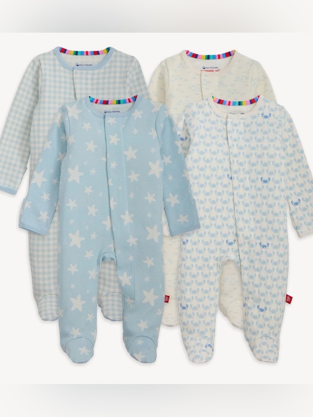Magnetic Me 4 Pack Footie Pajamas Size 3-6 Months New Blue Crab Combo